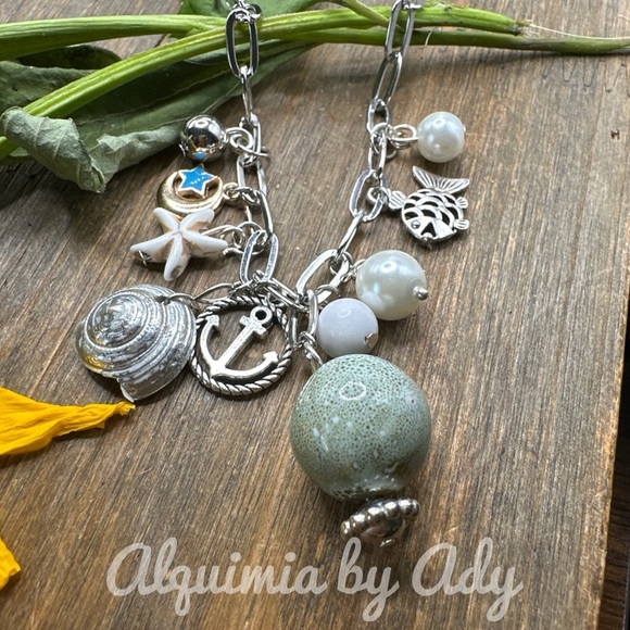 Alquimia by Ady Silver and Green Charm Necklace - Picture 2 of 3